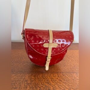 Arcadia Red Patent Leather Crossbody with Tan Leather Accents